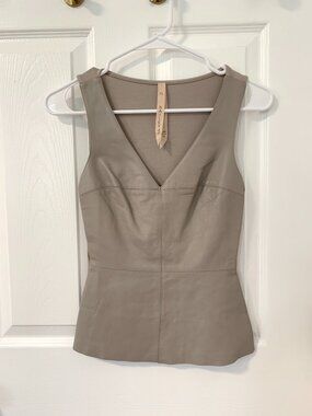 Bailey 44 Leather V-Neck Tank Top Taupe Gray XS